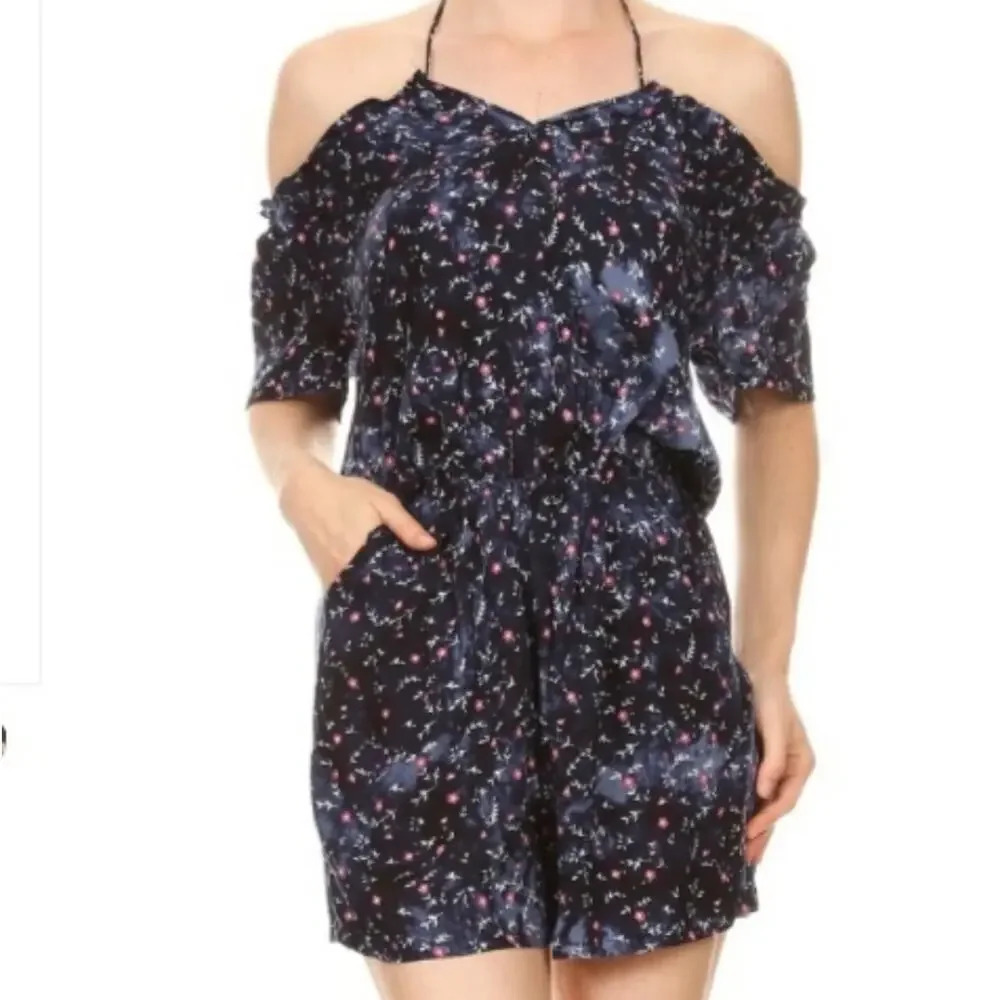 New Arrival!💥Floral Romper Off Shoulder Cold Navy v6x